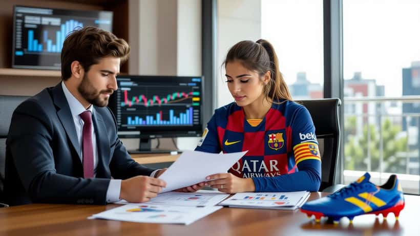 Jonge Spaanse voetballer overlegt met financieel adviseur over contracten en investeringen
