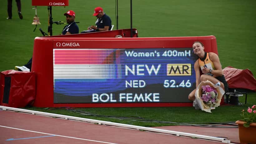 Friidrettsutøver Femke Bol i aksjon under Diamond League Rabat, Marokko