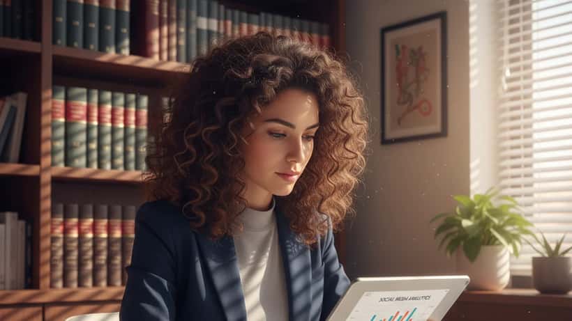 Avvocata italiana specializzata in diritto digitale consulta dati su tablet in studio a Napoli