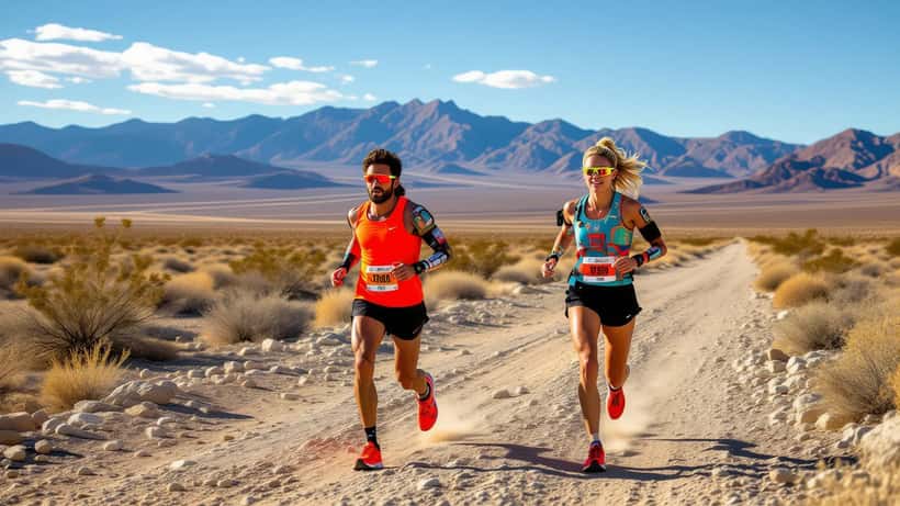 Ultrarunner traversant la Vallée de la Mort lors du Red Bull Cyborg Season Ultra 600