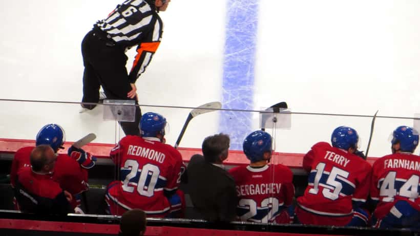 Montreal Canadiens players on the bench during an NHL game at Centre Bell, Montreal