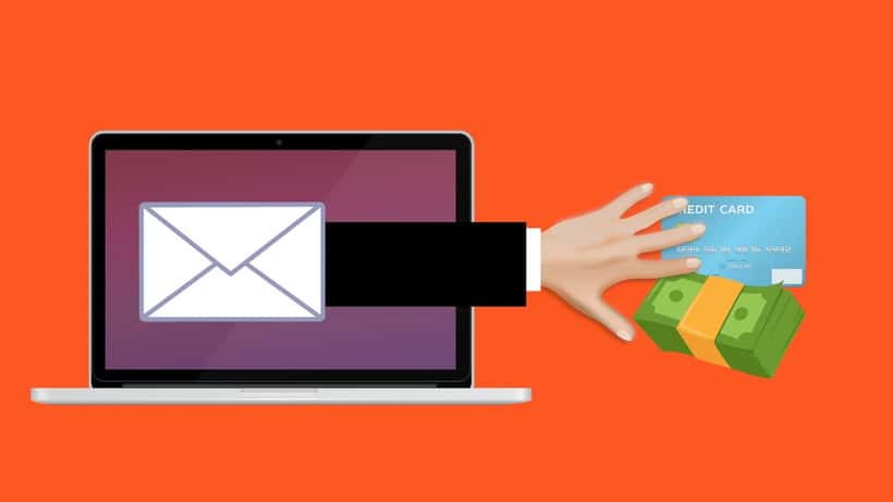 Ilustração de phishing e fraude por email com computador portátil