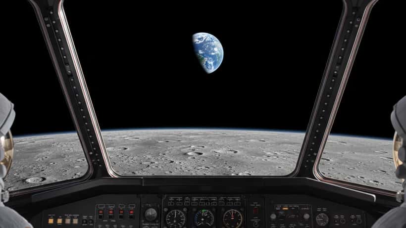 Vista da Lua a partir da janela da nave Orion da NASA