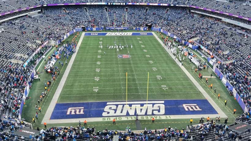 New York Giants players in action at MetLife Stadium during an NFL game