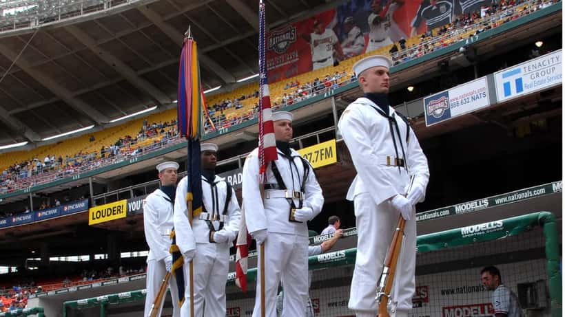 Washington Nationals baseball game at RFK Stadium, Navy ceremonial guard on the field