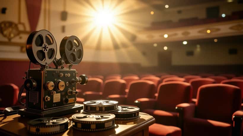 Nostalgische Turkse bioscoopscène met vintage filmrol en projector