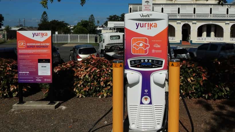 Electric vehicle charging station at a public highway charging point