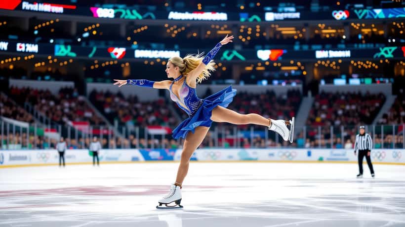 Female figure skater performing at the 2026 Winter Olympics in Milan, Italy