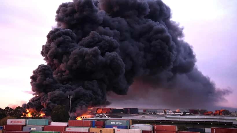 Smoke billowing from industrial warehouse fire in Sydney's inner west, 2026