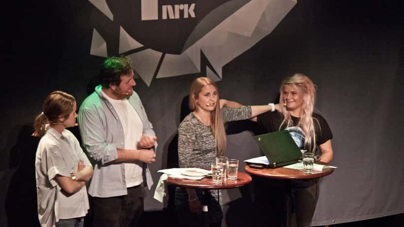 Ronny Brede Aase og P3 morgen-teamet på scenen under Nordiske Mediedager 2014