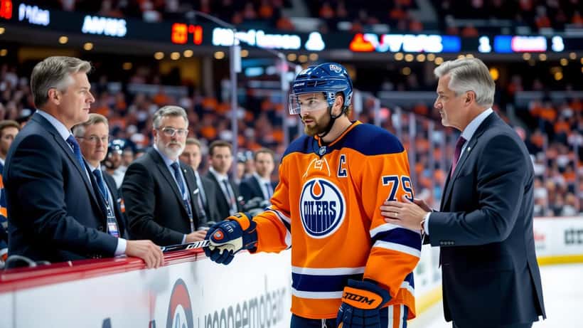 Jääkiekkoilija lääkärintarkastuksessa pelipenkillä NHL-playoff-ottelussa