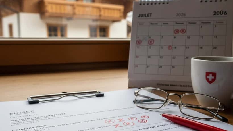 Contrat de travail suisse et calendrier de vacances sur un bureau
