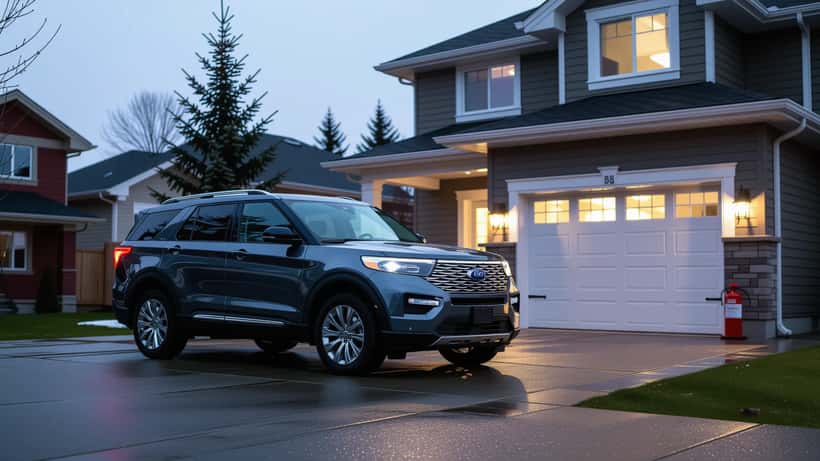 Family SUV parked away from a suburban Canadian house as a fire-safety precaution during the Kia Telluride recall