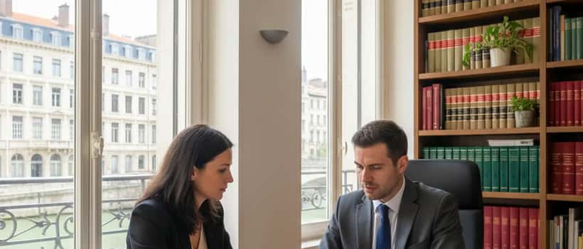 Femme consultant un avocat spécialisé en droit du travail dans un cabinet lyonnais moderne