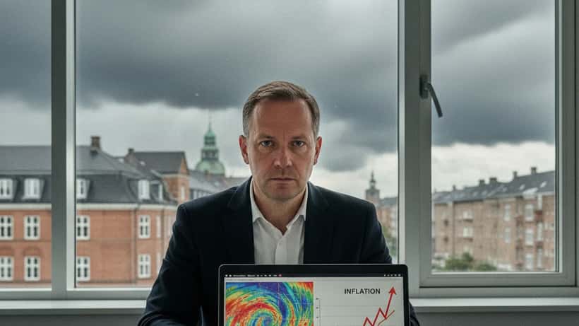 Finansiel rådgiver i København ser på klimadata og investeringsgrafer på laptop