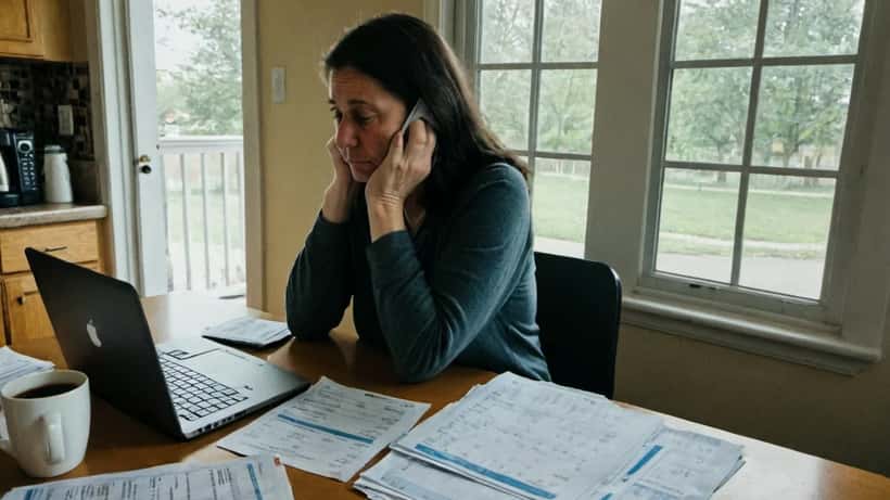 Woman reviewing student loan documents and repayment options at kitchen table