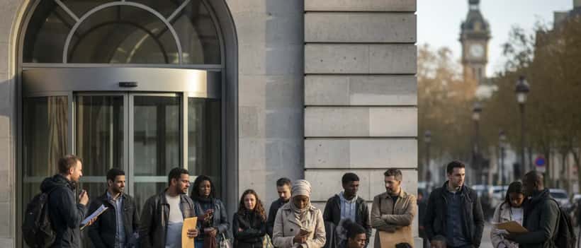 Personnes en attente devant un bureau de l'immigration en France