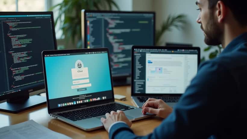 Expert en sécurité informatique analysant un courriel de phishing iCloud sur son ordinateur à Montréal