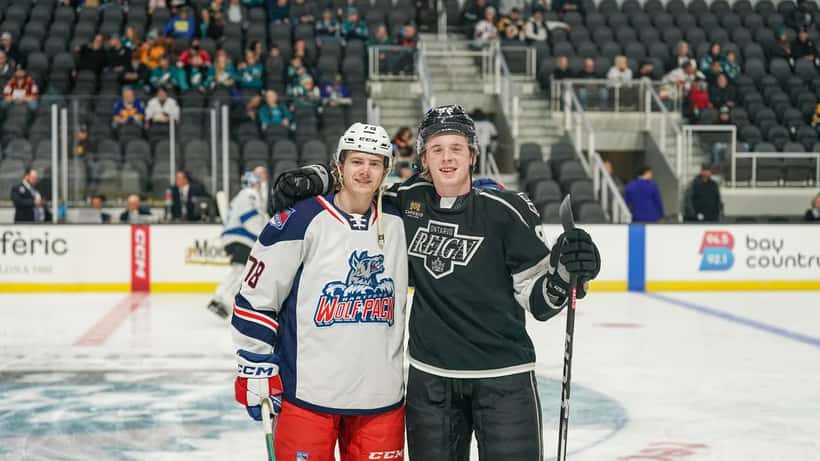 Brandt Clarke at the 2024 AHL Skills Competition, an ice hockey defenseman on skates