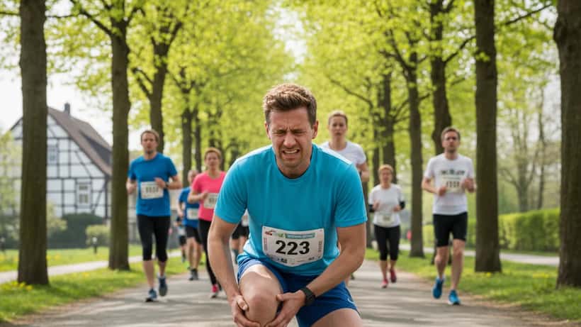 Läufer hält sich das Knie auf einem Laufweg in Paderborn beim Osterlauf 2026