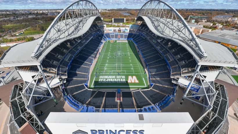 Winnipeg CFL football stadium aerial view during a game