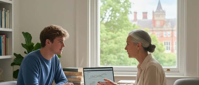 UK student working with a private tutor at home preparing for university