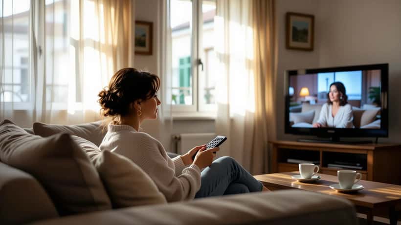 Donna italiana commossa guarda Far Away su Canale 5, relazioni parasociali e psicologia