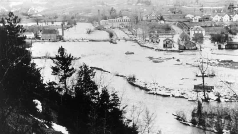 Spring flood on the Credit River in Glen Williams, Ontario, Canada