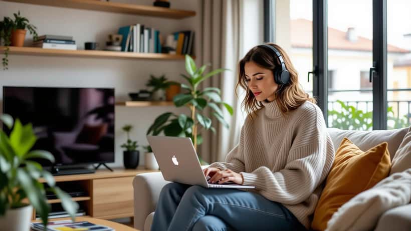 Utilizador português em Lisboa a verificar as condições de subscrição do Spotify no computador
