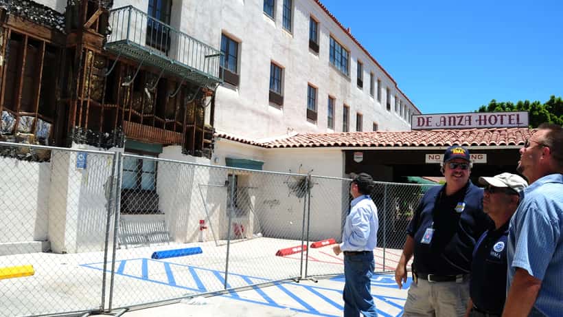 FEMA photo of earthquake-damaged buildings in California showing structural destruction from seismic activity