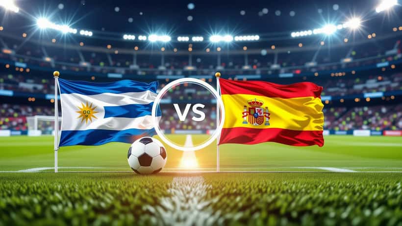 Illustrazione con bandiere di Uruguay e Spagna su interfaccia streaming legale 2026