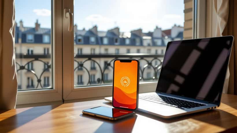 Smartphone en surchauffe posé au soleil sur un rebord de fenêtre pendant la canicule à Paris