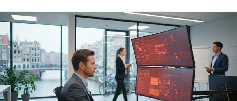 Nederlandse IT-specialist controleert cybersecuritymeldingen op computerscherm