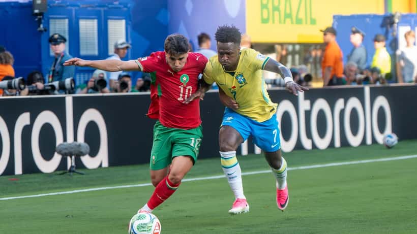 Vinícius Júnior y Brahim Díaz durante el partido Brasil contra Marruecos en el Mundial 2026