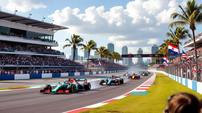 Formel 1 Rennwagen auf einem Stadtkurs in Miami, USA