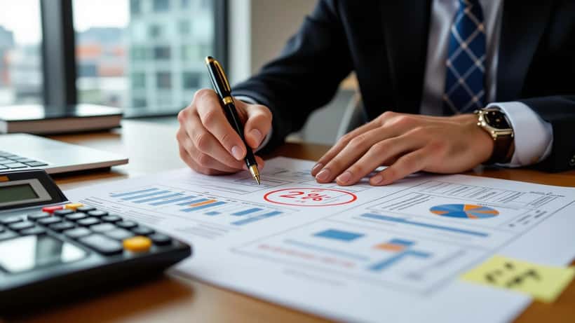 Wealth manager reviewing UK Budget 2026 documents with 2 percent wealth tax calculations