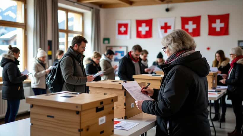 Matériel de vote suisse officiel : enveloppe, carte de vote et catalogue des initiatives du 14 juin