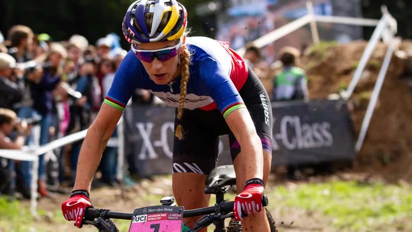Pauline Ferrand-Prévot en compétition de cyclisme sur route