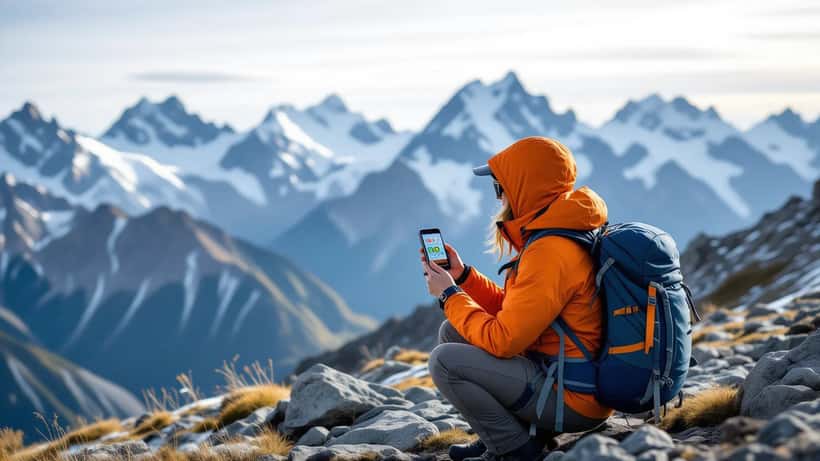 Randonneur activant l'Emergency SOS par satellite sur son iPhone dans les Alpes suisses
