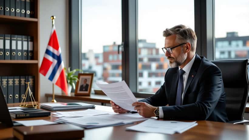 Norsk advokat gjennomgår internasjonale handelsdokumenter og sanksjonsregelverk
