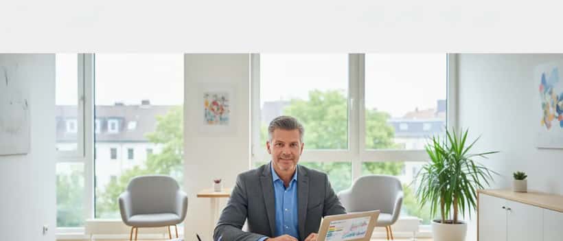 Deutscher Allgemeinmediziner am Schreibtisch beim Besprechen von Gesundheitsbefunden mit einem Patienten
