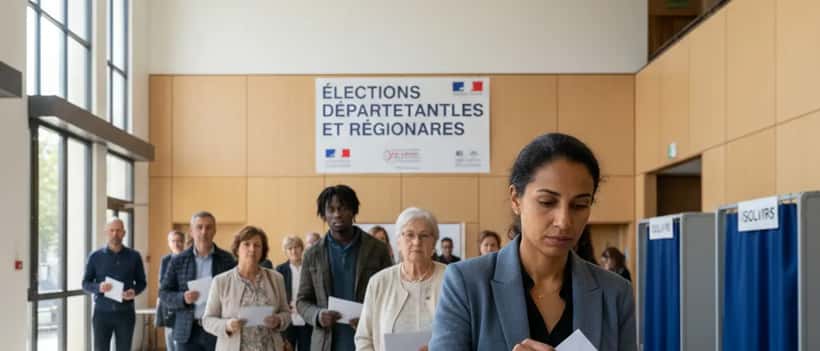 Électeur glissant un bulletin dans une urne dans une mairie de Seine-Saint-Denis