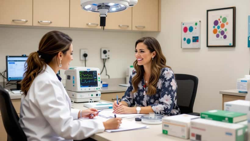 Fertility specialist consulting with patient in Australian IVF clinic