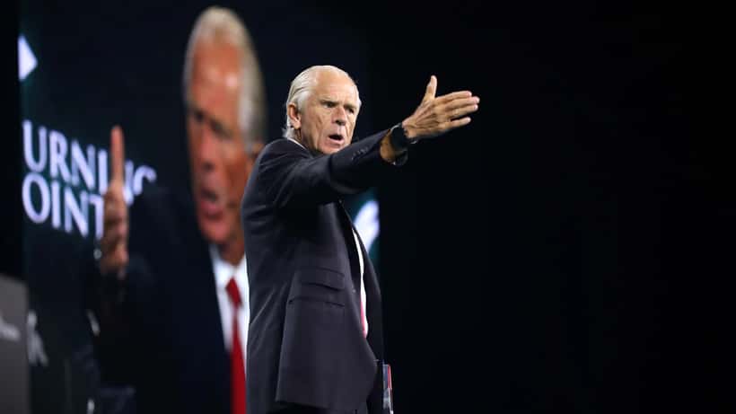 Peter Navarro speaking at a press conference about US trade policy