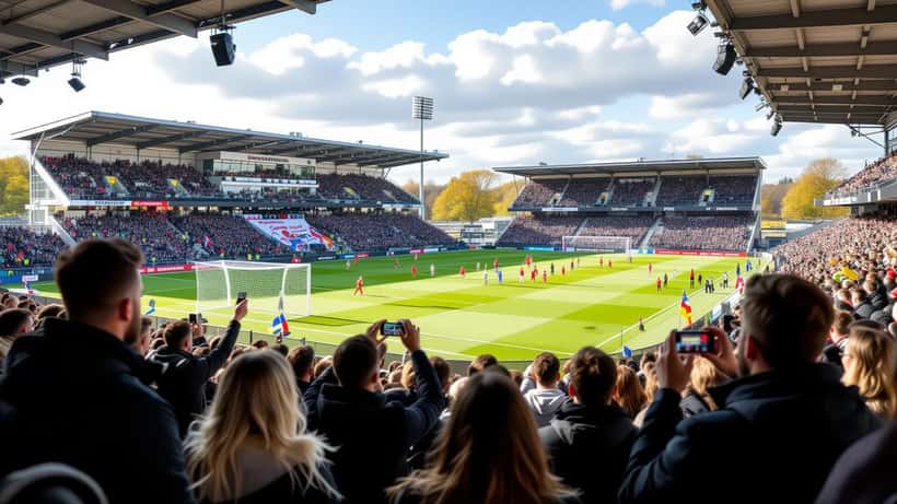 Fußballfans vor dem Nature Energy Park Stadion in Odense beim Länderspiel Dänemark gegen Ukraine