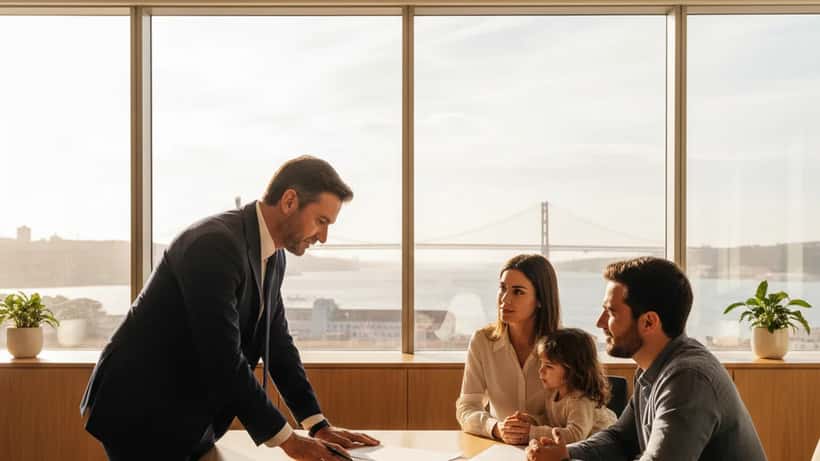 Advogada portuguesa especializada em direito rodoviário analisa documentos de acidente em escritório em Setúbal