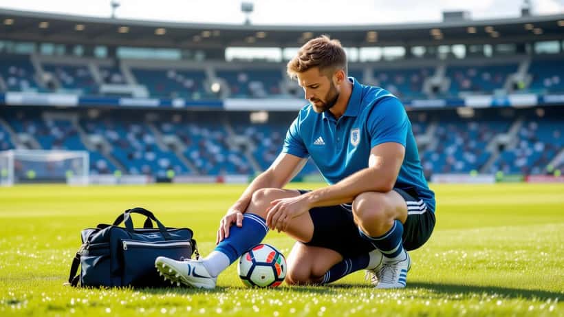Fotbollsspelare med knäskada på planen under Premier League-match