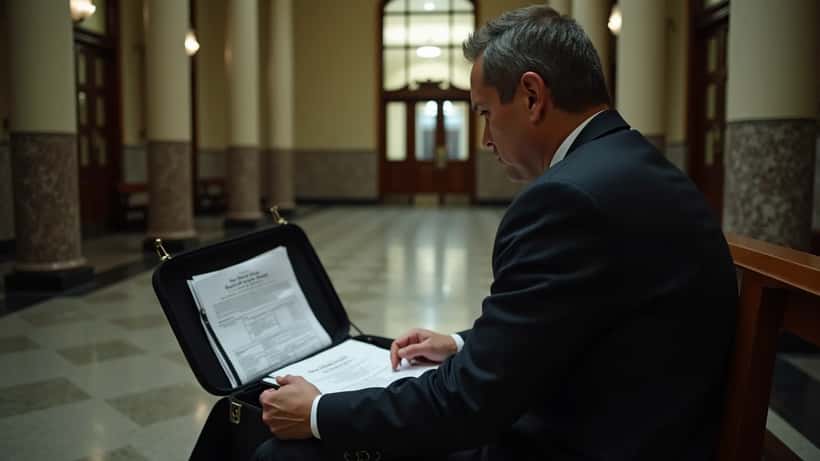 Criminal defence lawyer reviewing case documents at a Brisbane courthouse — legal advice is critical for anyone charged after Operation Xray Volt