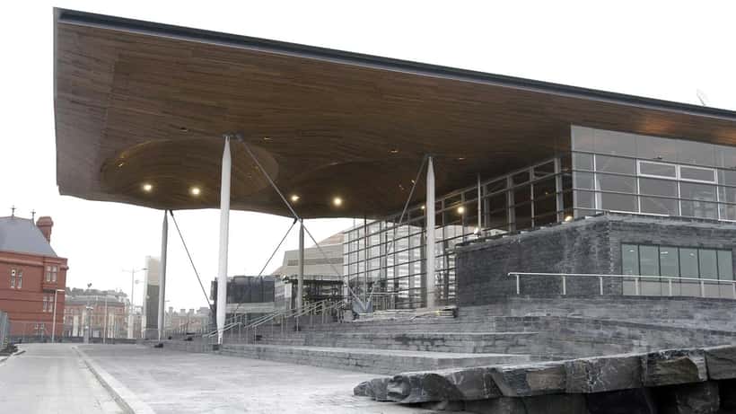 Senedd Cymru building at Cardiff Bay, seat of the Welsh Parliament following Plaid Cymru's historic win in the 2026 Senedd election