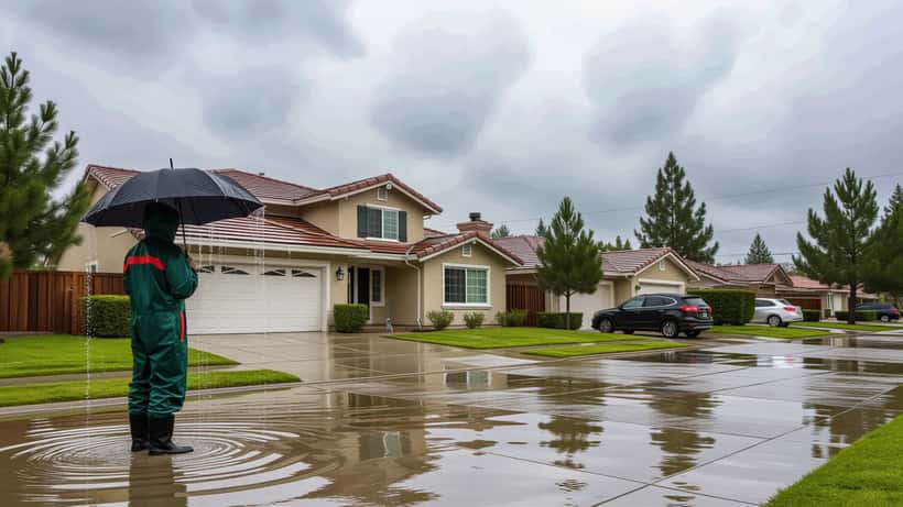 FEMA photo of flood-damaged home after severe storm showing water damage to walls and foundation